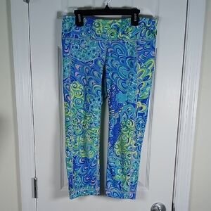 Lilly Pulitzer Cropped Leggings Blue Peacock Print Size Small With Imperfection